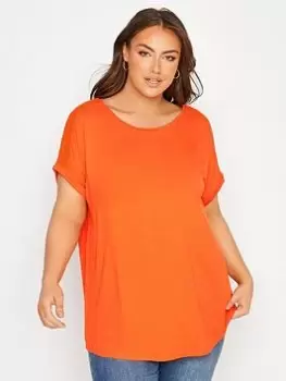 Image of Yours Crochet Shoulder T-Shirt - Orange, Size 18, Women