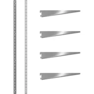 Image of Rothley Krome Twin Slot Shelving Kit 1600mm Uprights (x2) & 220mm Brackets (x4) in Chrome Steel