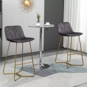 image of HOMCOM Bar Stools Set Of 2 Velvet-touch Fabric With Gold-tone Metal Legs Grey