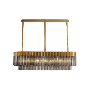 Image of Poland Ceiling Pendant Rectangle 7 Light E14, Brass, Smoke Sculpted Glass