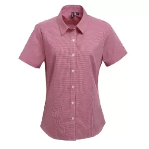 Image of Premier Womens/Ladies Microcheck Short Sleeve Cotton Shirt (2XL) (Red/White)