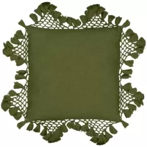 Image of Anko Macrame Tassel Trim Cushion Khaki, Khaki / 45 x 45cm / Cover Only