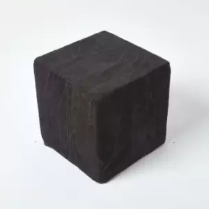 Image of Black Leather and Suede Patchwork Cube Pouffe 36 x 36 x 38cm - Black - Homescapes