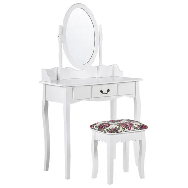 Image of Beliani Dressing Table With Mirror And Stool Soleil White