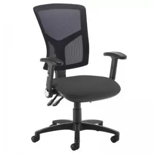 Image of Senza high mesh back operator chair with folding arms - black