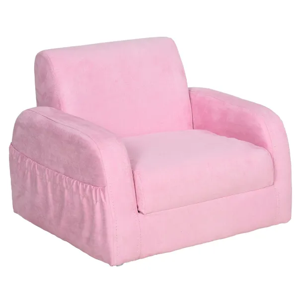 image of 2-in-1 Kids Armchair Chair, Fold Out Flip Open Baby Bed, Couch Toddler Sofa Pink