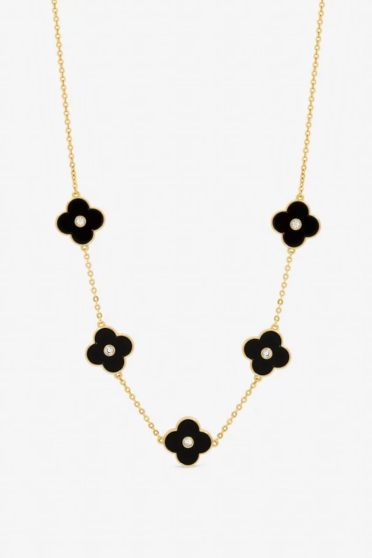 Image of Jon Richard Womens Gold Plated & Jet Polished Clover Necklace Gold Female One Size