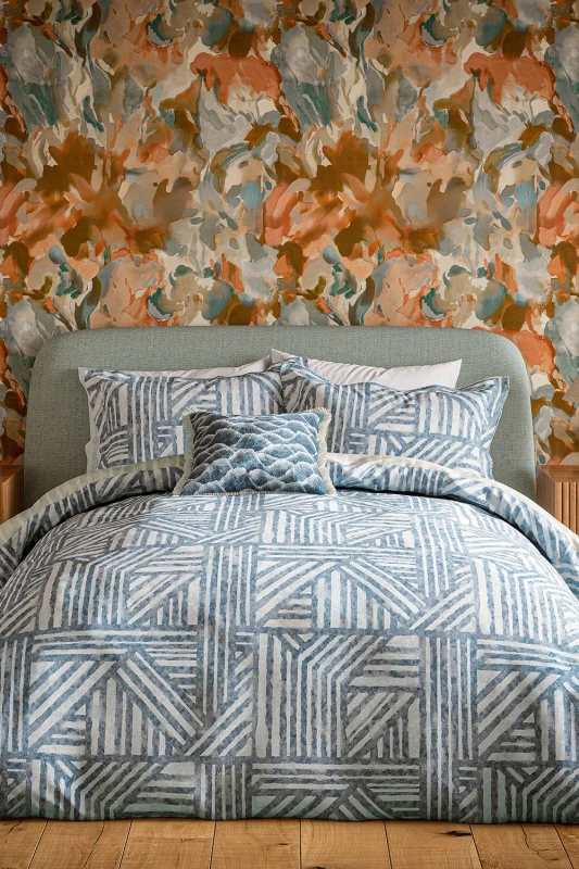 Image of Harlequin 'Crater' Cotton Duvet Cover Set in Blue Size: King Blue Unisex King