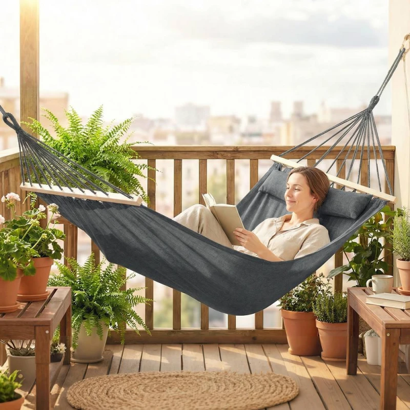 Image of Outsunny Cotton Hammock, Soft Portable Swing Chair W/ Headrest