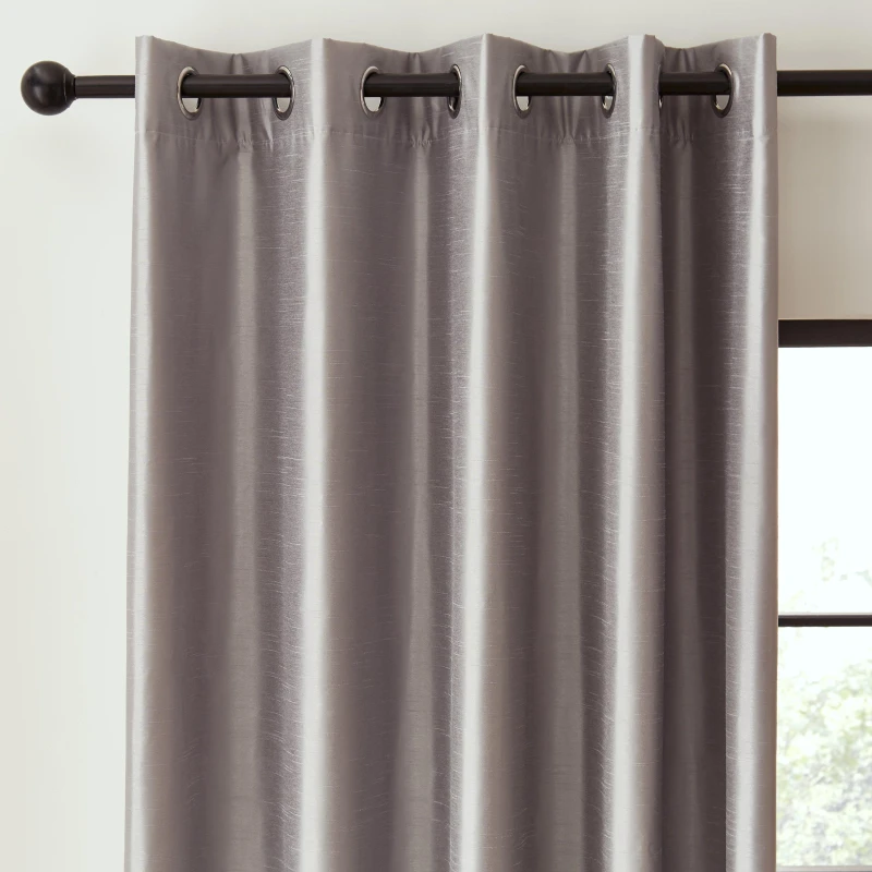Image of Catherine Lansfield Faux Silk Blackout Thermal Eyelet Curtains Silver Grey unisex 46x72in