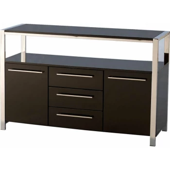 image of Charisma 2 Door 3 Drawer Sideboard Black Gloss and Chrome - Seconique