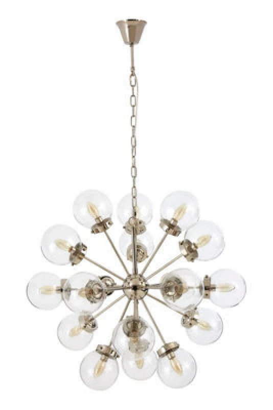 Image of Orsina 18 Light Silver Ceiling Pendant, Abstract Burst Design Statement Light, Glass Globe Ceiling Light