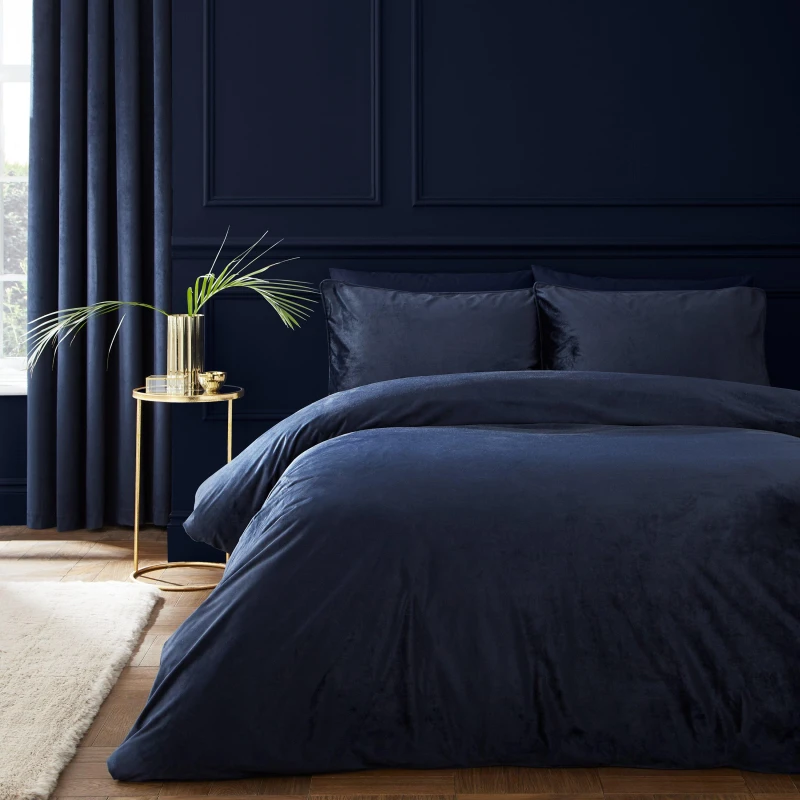 Image of Catherine Lansfield Kingsley Soft Matt Velvet Duvet Cover Set Duvet Covers Single Blue 42944518010