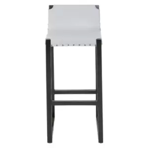 image of Bar Stool in Grey Leather with Black Teak Wood