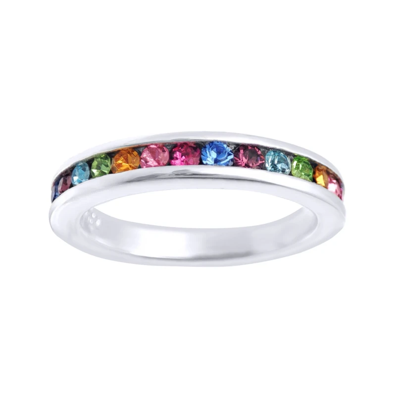 Image of Jewelco London Sterling Silver Multi Colour CZ Rainbow Full Eternity Ring 3.5mm - GVR528 Silver