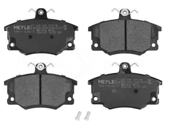 Image of MEYLE 025 208 3317/W Brake pad set Front Axle, not prepared for wear warning indicator, Original Quality, with anti-squeak plate Brake Pad Set,disc b