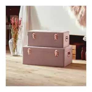 image of BTFY Pink Storage Trunks Set of 2 - Velvet Storage Chests with Rose Gold Handles, Stylish Stackable Bedroom Storage for Bedroom, Living room,