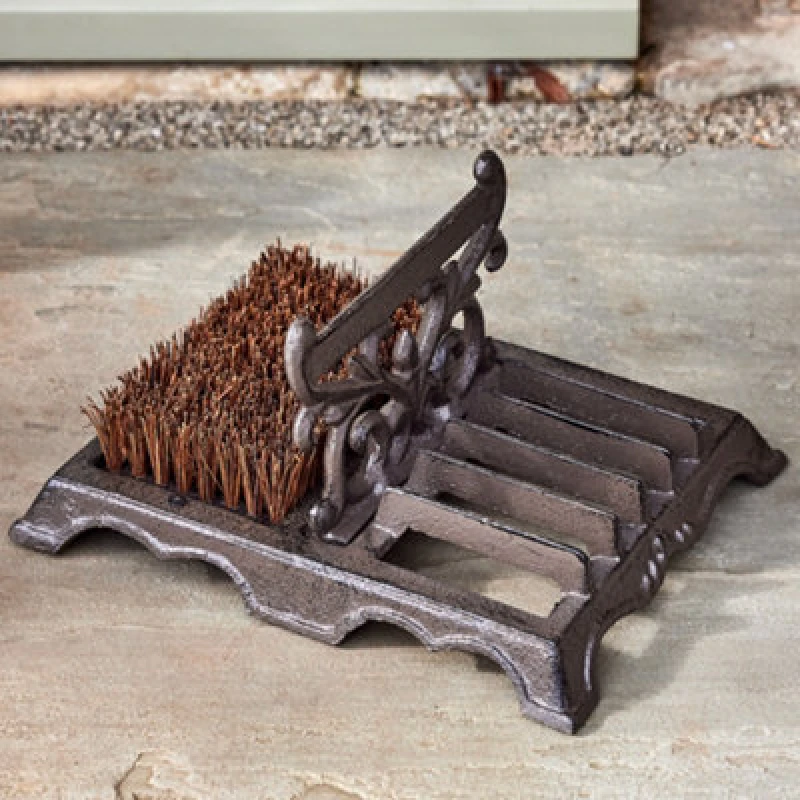 Image of Dibor Traditional Ornate Cast Iron Outdoor Garden Boot Brush Scraper in Brown Size: Medium Brown Unisex Medium
