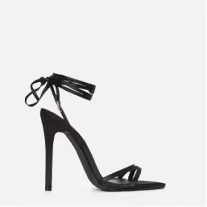 image of Missguided Ribbon Lace Up Barely There Heels - Black