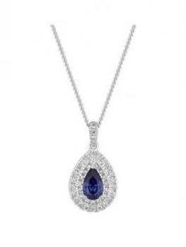 image of Simply Silver Sterling Silver Cubic Zirconia Double Halo Blue Pear Necklace