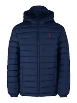 Image of U.S. Polo Assn. Boys Hooded Quilted Jacket - Navy, Size Age: 14-15 Years