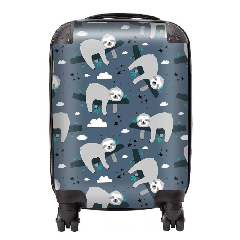 Image of Warren Reed - Designer Sleeping Sloth Pattern Suitcase in Grey Size: Medium Grey Unisex Medium