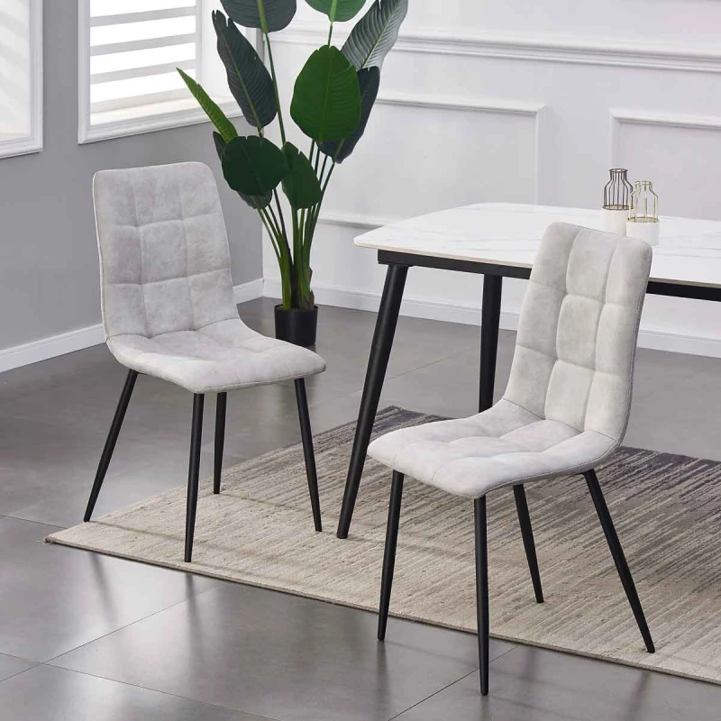 Image of MCC Direct Set of 2 Faux Suede Leather Dining Chairs Henri Light Grey