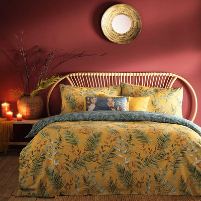 Image of Furn. Mazari Exotic Jungle Reversible Duvet Cover Set, Super King, Yellow