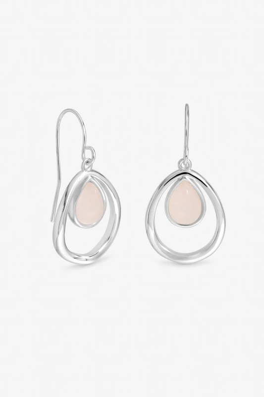Image of Inicio Womens Sterling Silver Plated Rose Quartz Polished Oval Drop Earrings Silver Female One Size