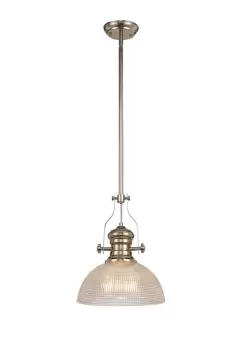 Image of 1 Light Telescopic Ceiling Pendant E27 With 30cm Prismatic Glass Shade, Polished Nickel, Clear