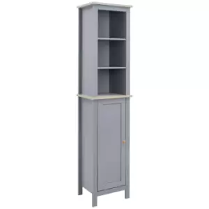 image of Kleankin Bathroom Floor Tall Cabinet, Storage Unit with Cupboard & Adjustable Shelf - Grey