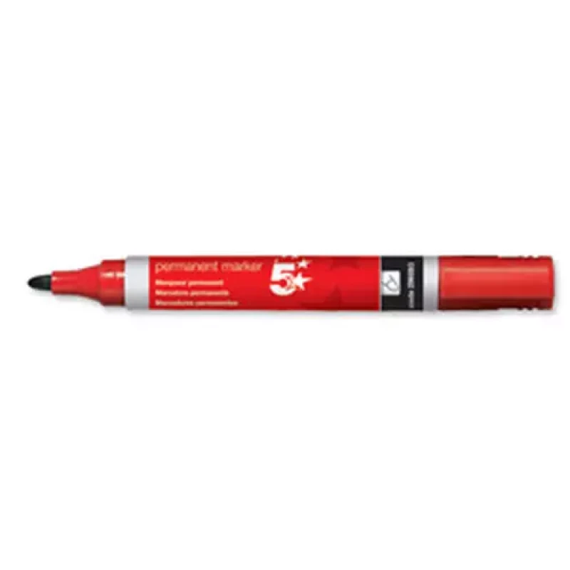 Image of Crown 5 Star Office Permanent Marker Xylene/toluene-Free Smear Proof Bullet Tip 2mm Line Red (Pack Of 12)
