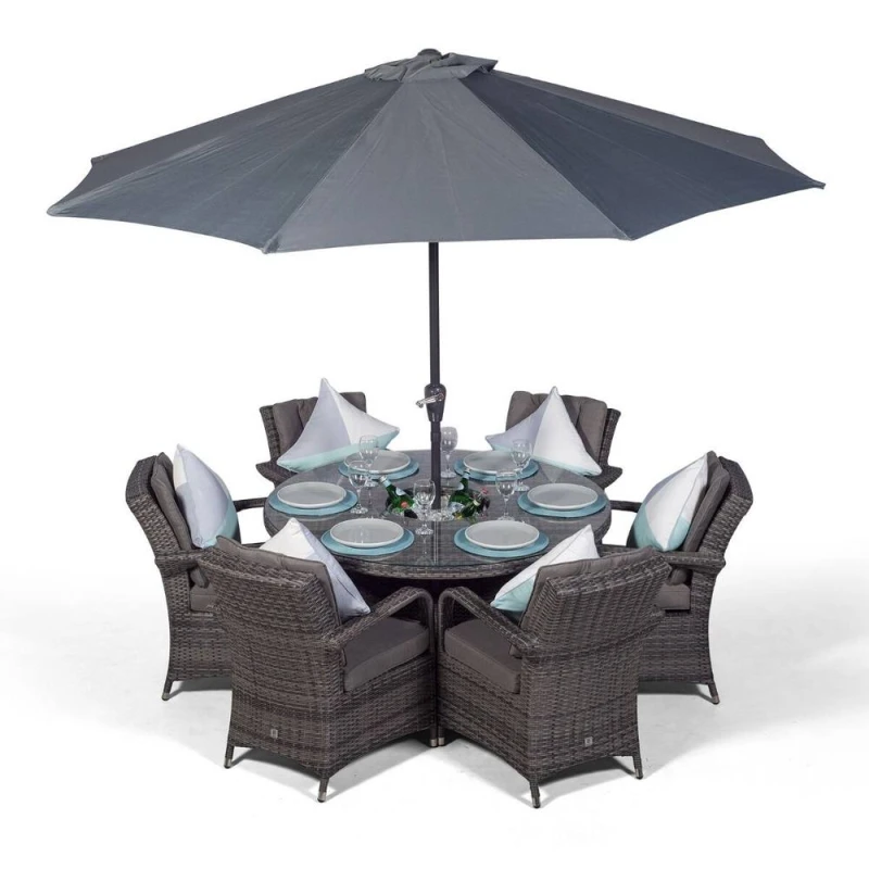 Image of Thats Furniture Arizona Round 6 Seater Patio Dining Set with Ice Bucket Drinks Cooler in Grey Grey Unisex