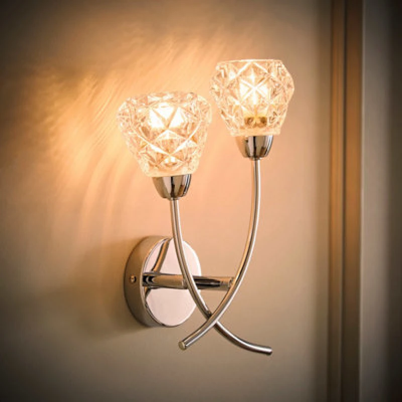 Image of Valuelights Reyka Chrome 2 Way Wall Light With Crystal Glass Shades And Bulbs