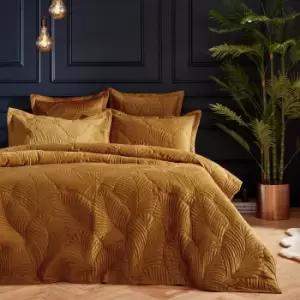 Image of Palmeria Quilted Velvet Duvet Cover Set Gold