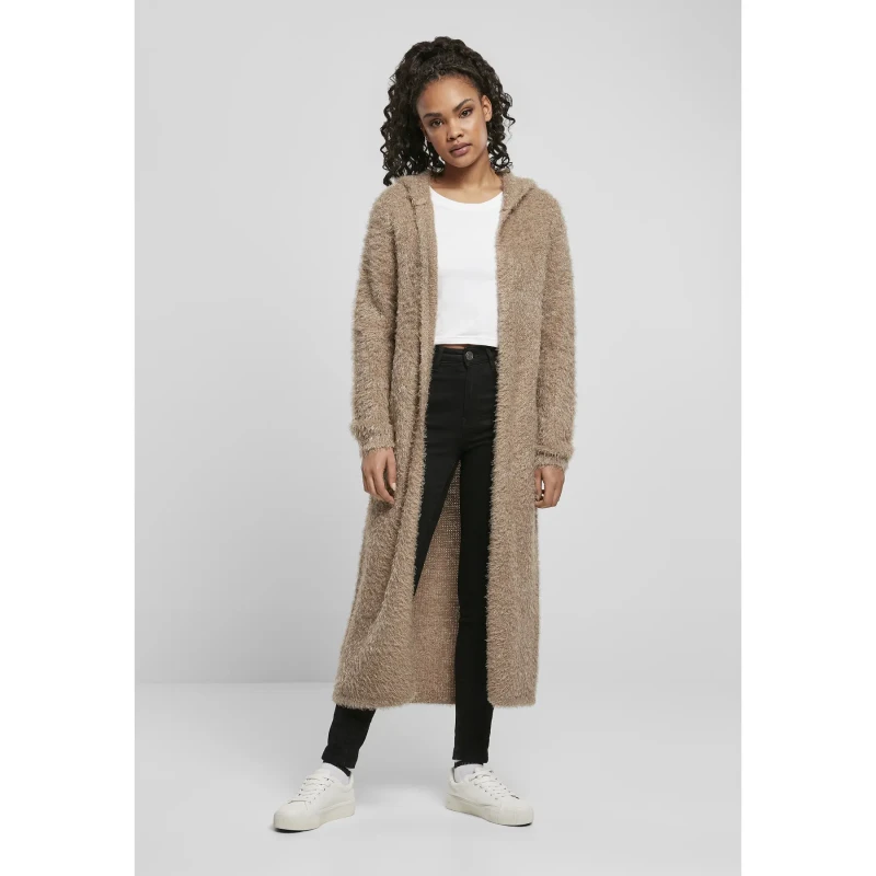Image of Urban Classics Womens long cardigan Urban Classics hooded feather Marron Female XL