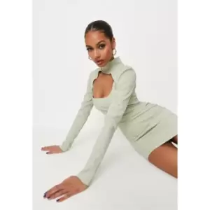 Missguided Cut Out Turtle Neck Mini Dress - Green