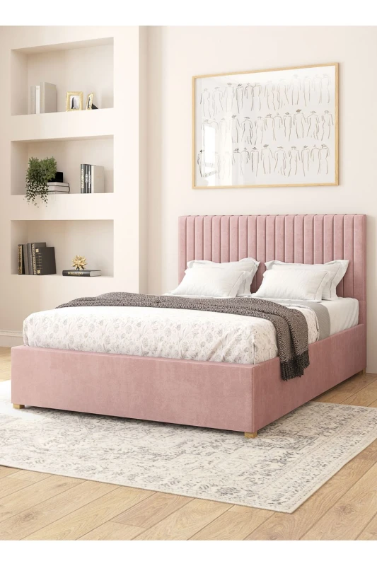 Image of Aspire Aspire Grant Electric Adjustable Bed Upholstered in Plush Velvet Fabric with Pocket Sprung Mattress UK Made in Light Pink Size: Double Light