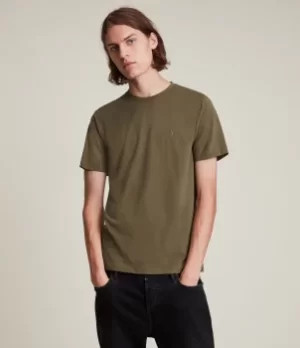 image of AllSaints Mens Brace Crew T-Shirt, Ranch Brown, Size: L