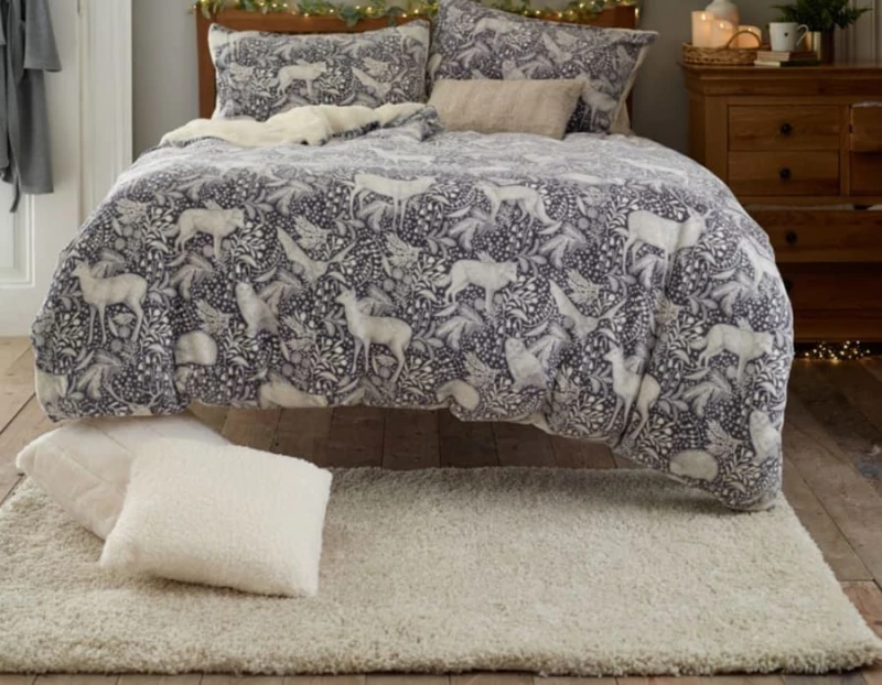 Image of Deyongs Woodland Folk Printed Soft & Breathable Cotton Rich Duvet Cover Set in Grey Size: King Grey Unisex King