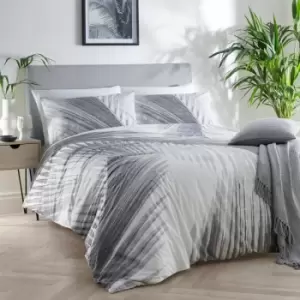 image of Drift Forward Mindo Palm Leaves Print Reversible Eco-Friendly Duvet Cover Set, Grey, King