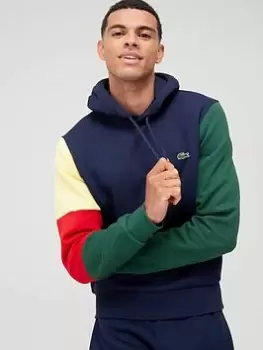 Image of Lacoste Colour Block Overhead Hoodie - Navy, Size 3XL, Men
