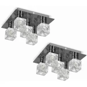 2 x Ice Cube 5 Way Flush Ceiling Lights - Black Chrome