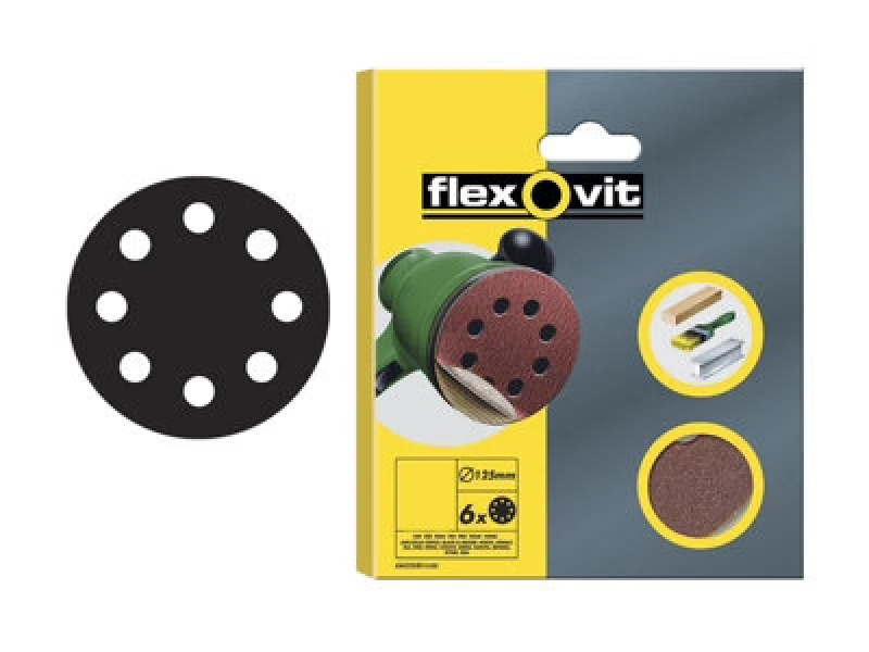 Image of Flexovit 78072764762 Hook & Loop Sanding Disc 125mm Medium 80G (Pack 6) Flv64762