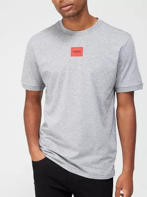 image of Hugo Diragolino Red Patch Logo T-Shirt Silver