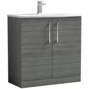 image of Arno Anthracite 800mm 2 Door Vanity Unit with 30mm Profile Curved Basin - ARN505G - Anthracite - Nuie