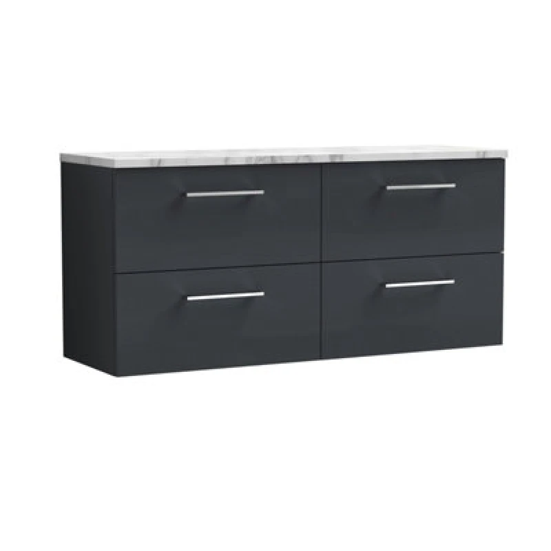 Image of Nuie Arno Wall Hung 4-Drawer Modern Vanity Unit With Carrera Marble Laminate Worktop