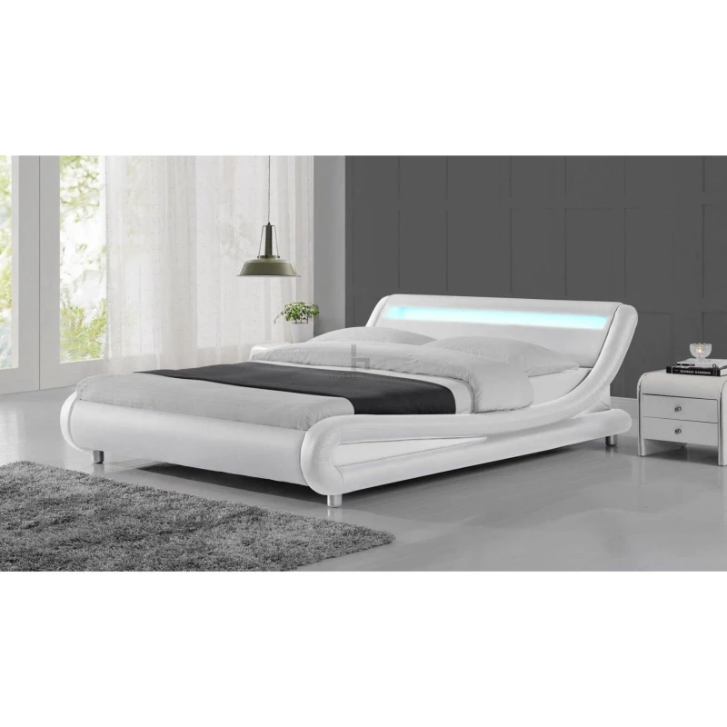 Image of Home Detail Galaxy LED White Faux Leather Bed White