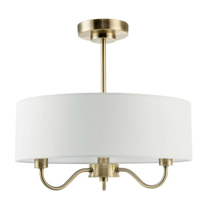 Image of Happy Homewares Traditional Chandelier Semi Flush Ceiling Light with Linen Shade in Metallic Gold Metallic Gold Unisex