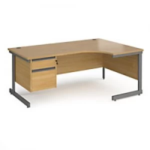 image of Dams International Right Hand Ergonomic Desk with Oak Coloured MFC Top and Graphite Frame Cantilever Legs and 2 Lockable Drawer Pedestal Contract 25 1